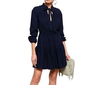 Maje Long Sleeve Mini Dress Navy Blue Tie Front Cinched Waist REPAIR Size Small